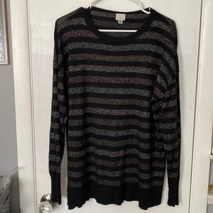 Black Metallic Striped Light Weight Sweater